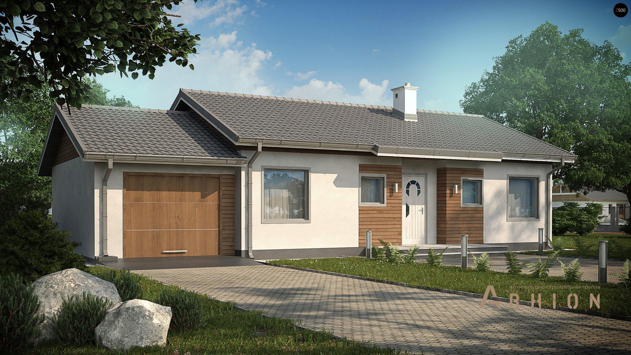 1. Проект одноэтажного дома в европейском стиле с двускатной кровлей, Z7 L GL, площадью - 106 кв c терассой, гаражом